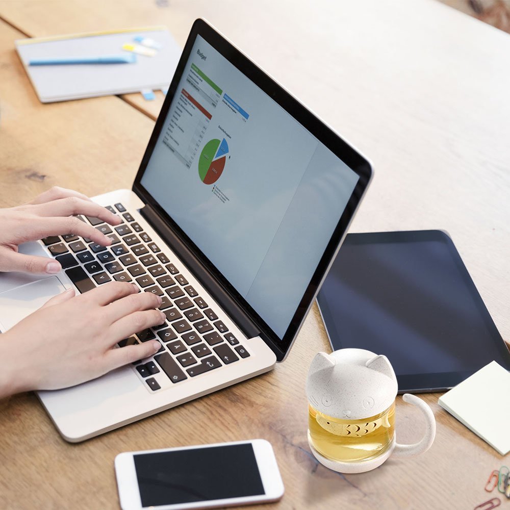 Tea Cup KIDAC Novelty Glass Teacup with Cute Cat lid and Fish Tea Infuser 8.5 OZ./250 ml