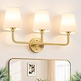 MOKATNG Bathroom Light Fixtures, 3-Light Brushed Gold Vanity Lights, Bathroom Lighting Fixtures Over Mirror with Flared White