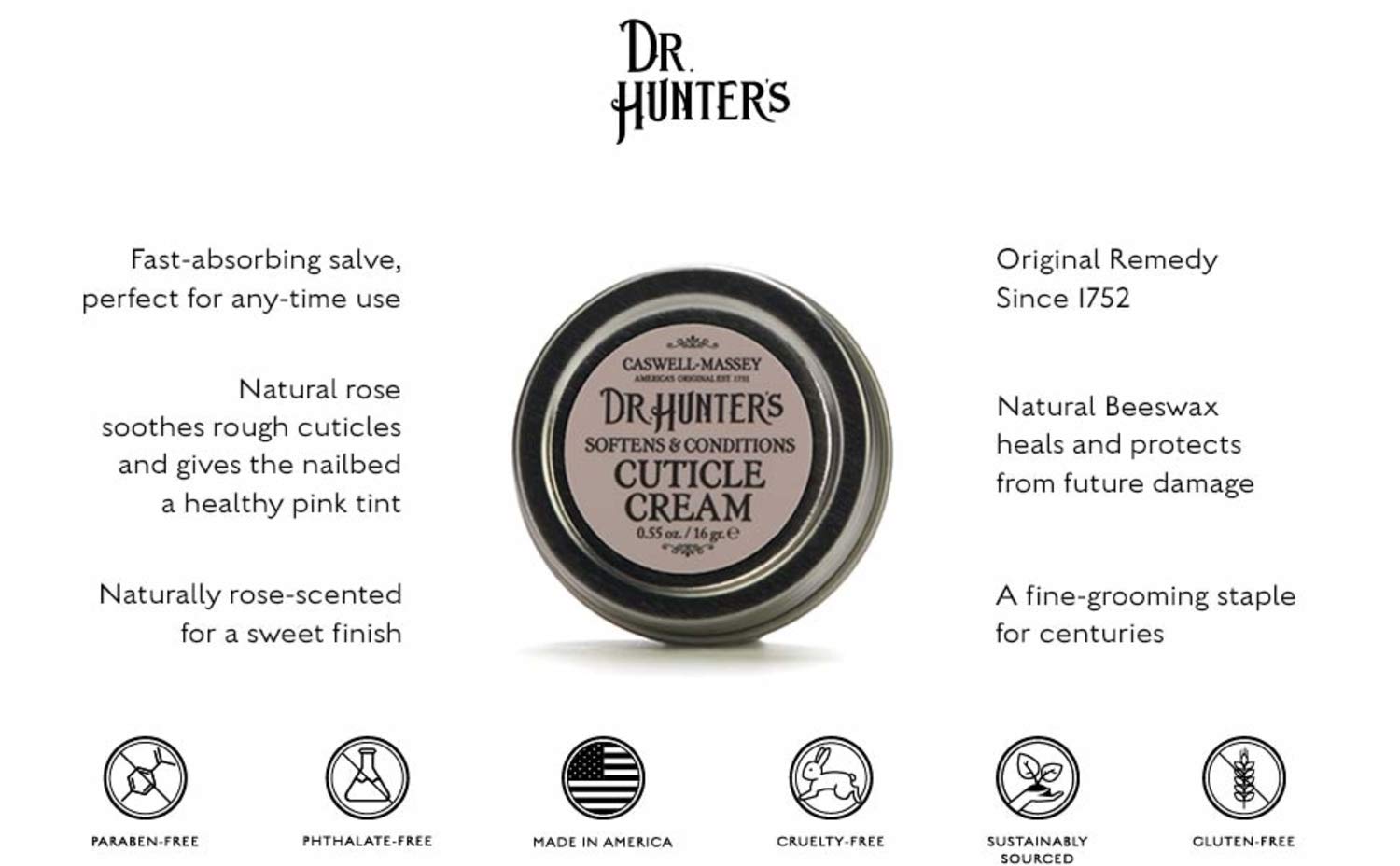Caswell-Massey Dr. Hunter’s Cuticle Cream – Natural Balm Promotes Healthy Nails , Nail Growth - 0.55 Ounces: Beauty