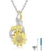 oGoodsunj Sterling Silver Sunflower Urn Necklace for Ashes Cremation Jewelry Memorial Keepsake Ashes Pendant Gifts for Women