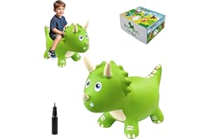 HotMax Dinosaur Bouncy Hopper Toys, Bouncy Horse for Toddlers, Inflatable Ride on Bouncy Animals, Bouncing Triceratops for Kids, Birthday Gift for 18 Months 2 3 4 Year Old Boy or Girl(Green)