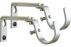 Meriville Set of 2 Curtain Drapery Rod Bracket for 1 1/4-Inch Rod, Adjustable (Pewter)