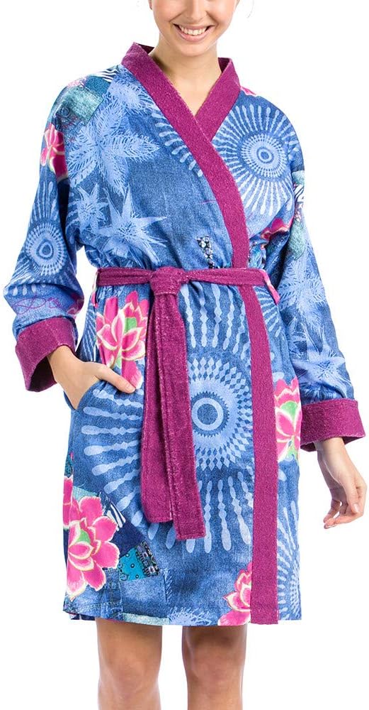 Desigual Damen Bathrobe_Denim 2FACE Bademantel, Mehrfarbig, Large