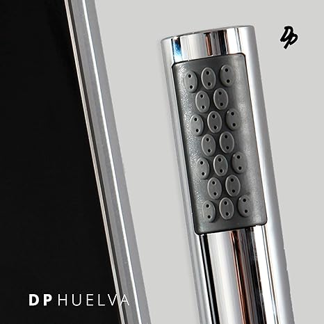 DP Grifería - Columna de ducha hidromasaje en cristal, color negro, modelo Huelva