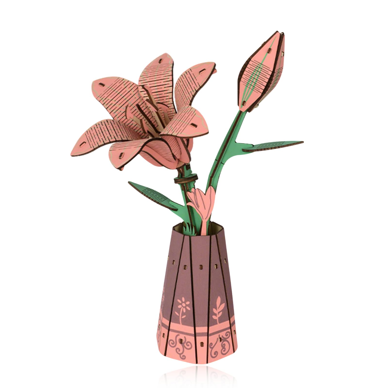 CZXCV 3D Wooden Puzzle Flower Bouquet, 3D Jigsaw Wood Bloom Model, DIY Craft Kits for Adults Women, Eternal Pink Lily Home Décor, Valentine Gift for Mom Her, Birthday Mothers Day Present