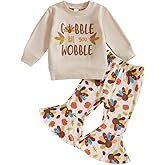 VSQWLZT Kids Toddler Baby Girl Thanksgiving Outfits Long Sleeve Shirts with Flare Pants 2Pcs Turkey Clothes Set