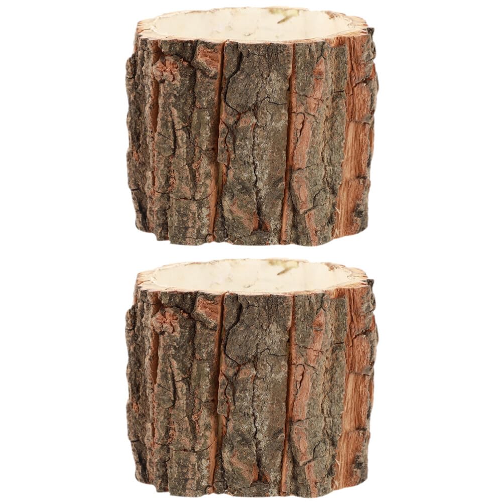 OSALADI 2pcs Tree Stump Flower Pot Wood Bark Succulent Planter Bucket Rustic Natural Log Cactus Pot Plant Vase Container Farmhouse Flower Arrangement Holder for Garden 12cm