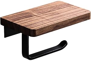 Wood Toilet Paper Holder, Toilet Paper Holder with Shelf, Rustic Wooden Wall Mounted Wooden Shelf for Hanging Roll Tissue, Pl