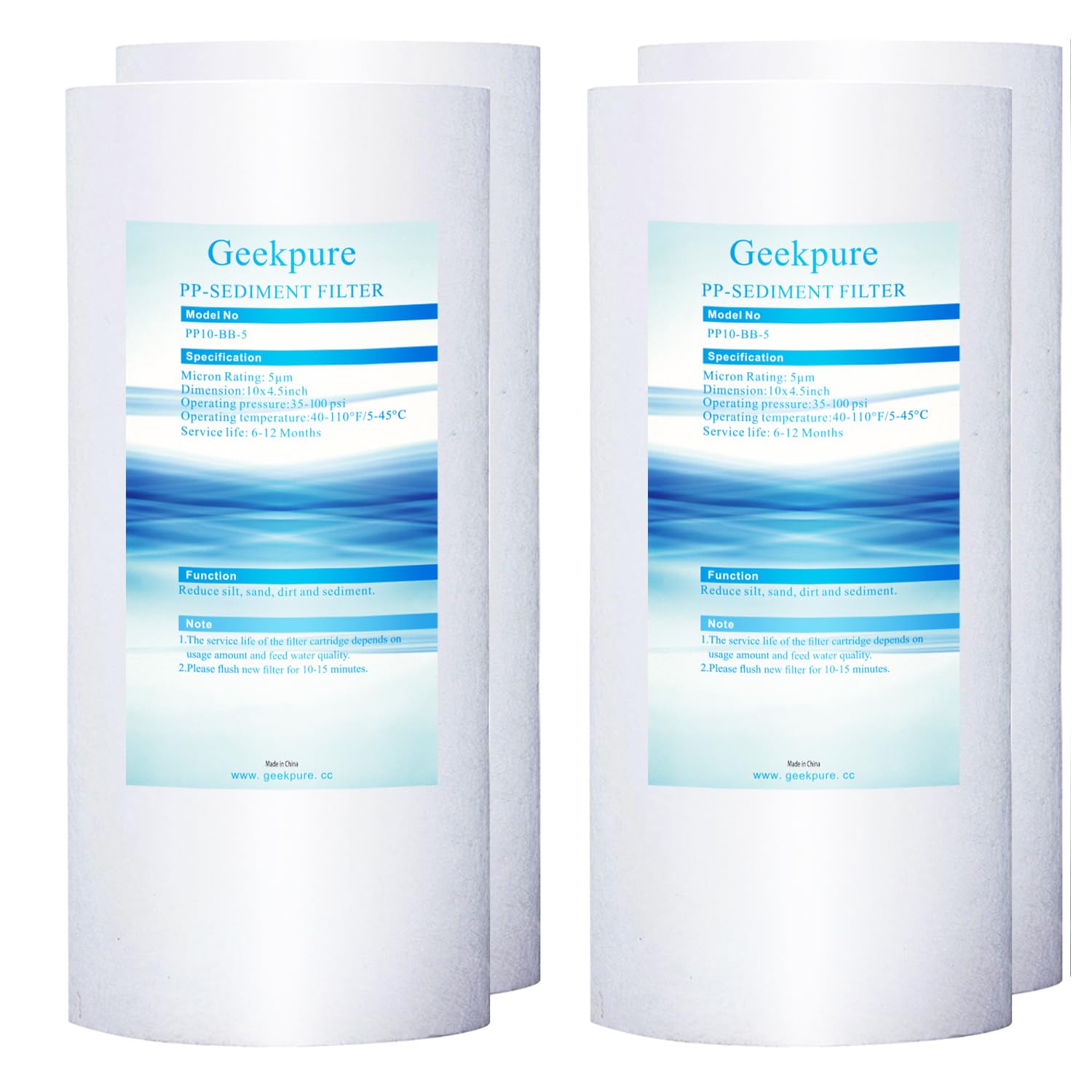 Geekpure 10 Inch PP Sediment Filter Cartridge for Whole House Water Filtration System-4.5" x 10"-5 Micron