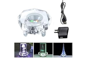 SYWAN 3" Crystal LED Light Base,4 Colors 7 LED Display Plate with AC Adapter for 3D Glass Art (Octagon)