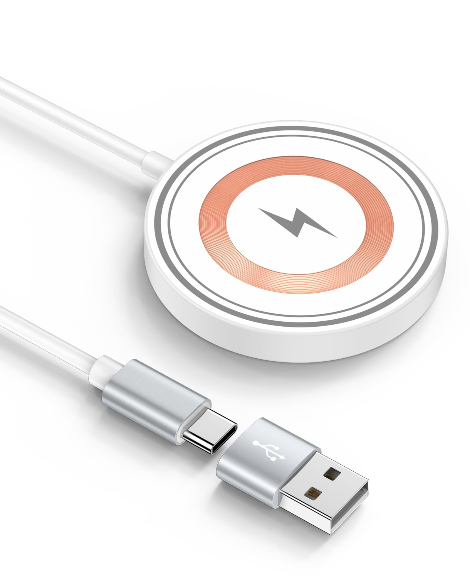 Magnetic Wireless Magsafe Charger for iPhone 17e, Charging Pad for iPhone 17/16/15/14/13/12Series & AirPods Pro 4, 15W Magnetic Wireless Charger for USB-C/A Ports, Fast Wireless Charging Pad for Apple