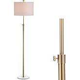 JONATHAN Y 65" Brass Gold and White Marble Adjustable LED Floor Lamp, Modern Glam Standing Light for Living Room Bedroom, Whi