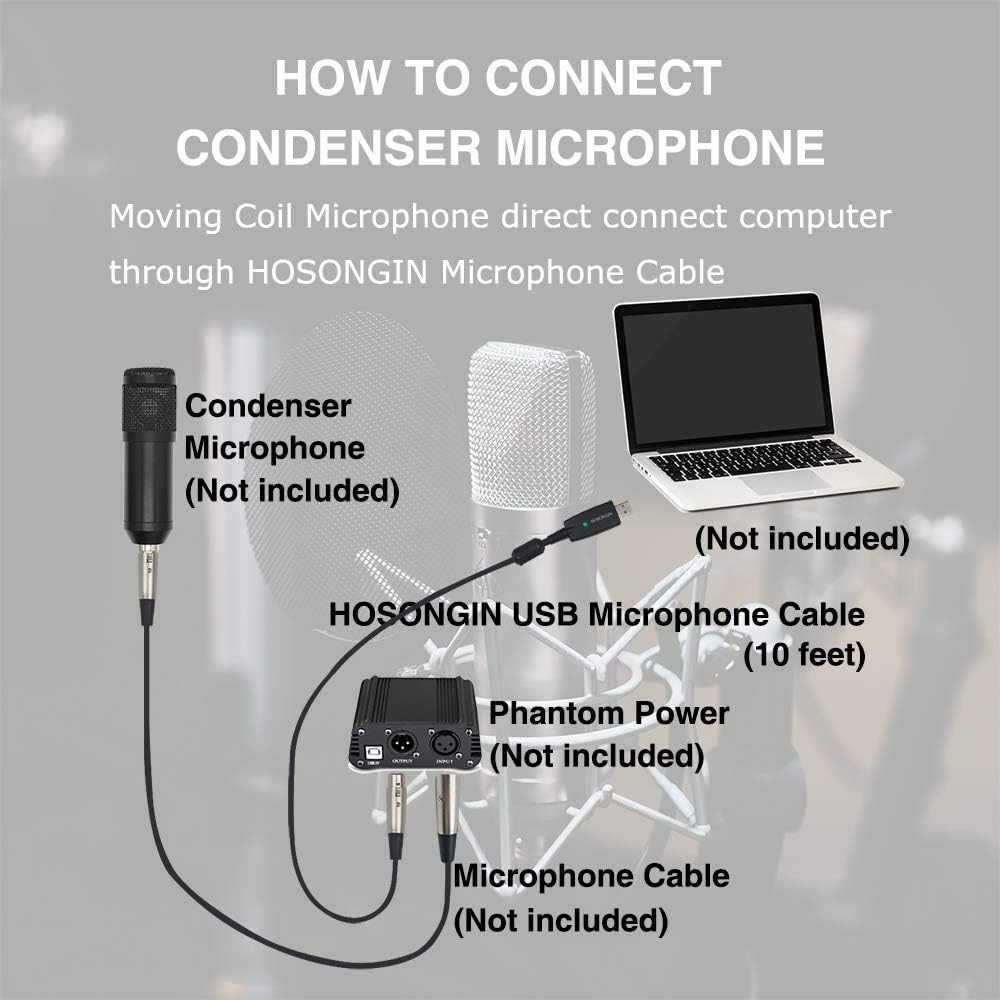 USB Microphone Cable 10Ft, HOSONGIN USB Male to XLR Female Mic Link Converter Cable Studio Audio Cable Connector Cords Adapter for Microphones or Recording: Musical Instruments