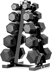 papababe Dumbbell Set with A-Frame Dumbbell Rack Rubber Encased Hex Dumbbell Free Weights Dumbbells Set Home Weight Set (A Pair of 5 10 15 20 25 LB Dumbbell with Dumbbell Rack)