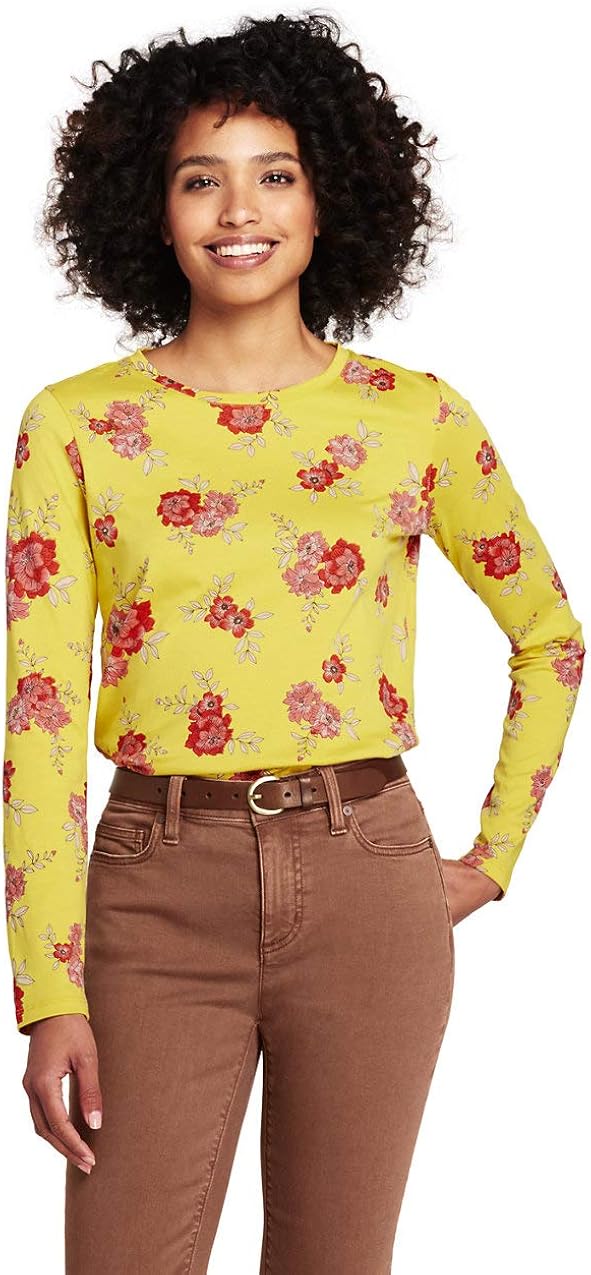Lands' End Women's Supima Cotton Long Sleeve TShirt Relaxed Crewneck Print, XL