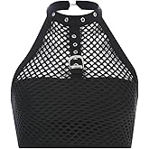 Dark Punk Crop Top Women Punk Solid Backless Sleeveless Halter Crop Tops