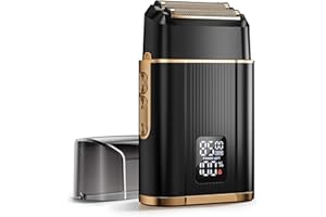 SCRORUI Foil Shavers for Men, High Speed Double Floating Blades Electric Razor, IPX6 Waterproof Dry/Wet, 2 Adjustable Speed Electric Shaver with LED Display, USB-C Black & Light Gold