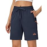 Rdruko Women's Hiking Shorts 8" Quick Dry Shorts with Pockets | Lightweight, Water Resistant, 3 Zipper Pockets, Elastic Waist, Outdoor, Travel, Walking, Camping, Athletic, Summer