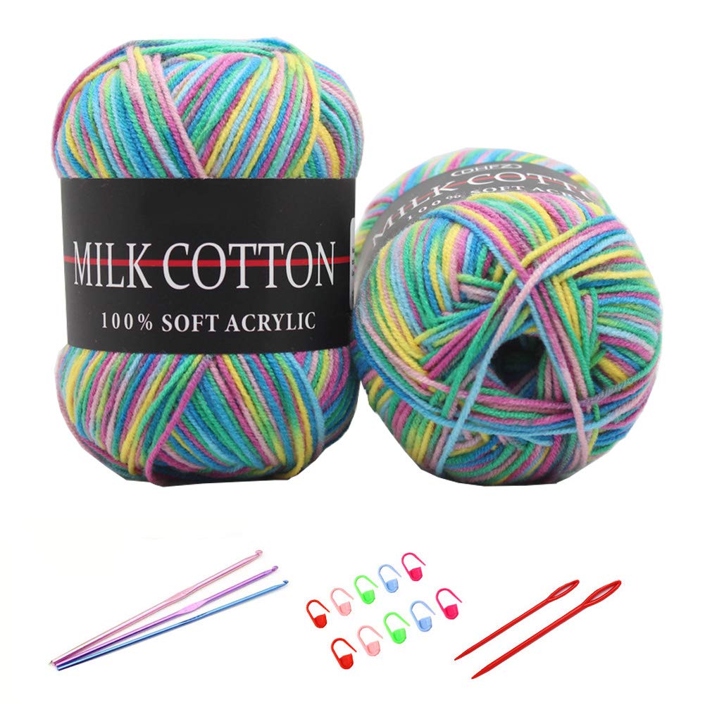 6X 50g Knitting Rainbow Wool Yarn Balls Colorful Hand Crochet Knitting Chunky Double Acrylic Yarn Set, 23 Colors, with 3 Crochet Hooks, 2 Needles, 10 Crochet Locking Stitch Markers (18) — image 1