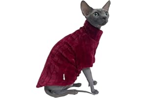 KITIPCOO Turtleneck Sweater for Sphynx Cat Soft Coral Fleece Cat Clothes Thick Winter Warm Outfit Coat for Hairless Cats and Small Dogs Apparel with Sleeves (Wine, L (7-8.5 lbs))