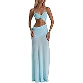 Women’s Bikini Long Dress Sexy Backless Side Split Hollow Out Summer Beach Vacation Elegant Banquet Maxi Dress
