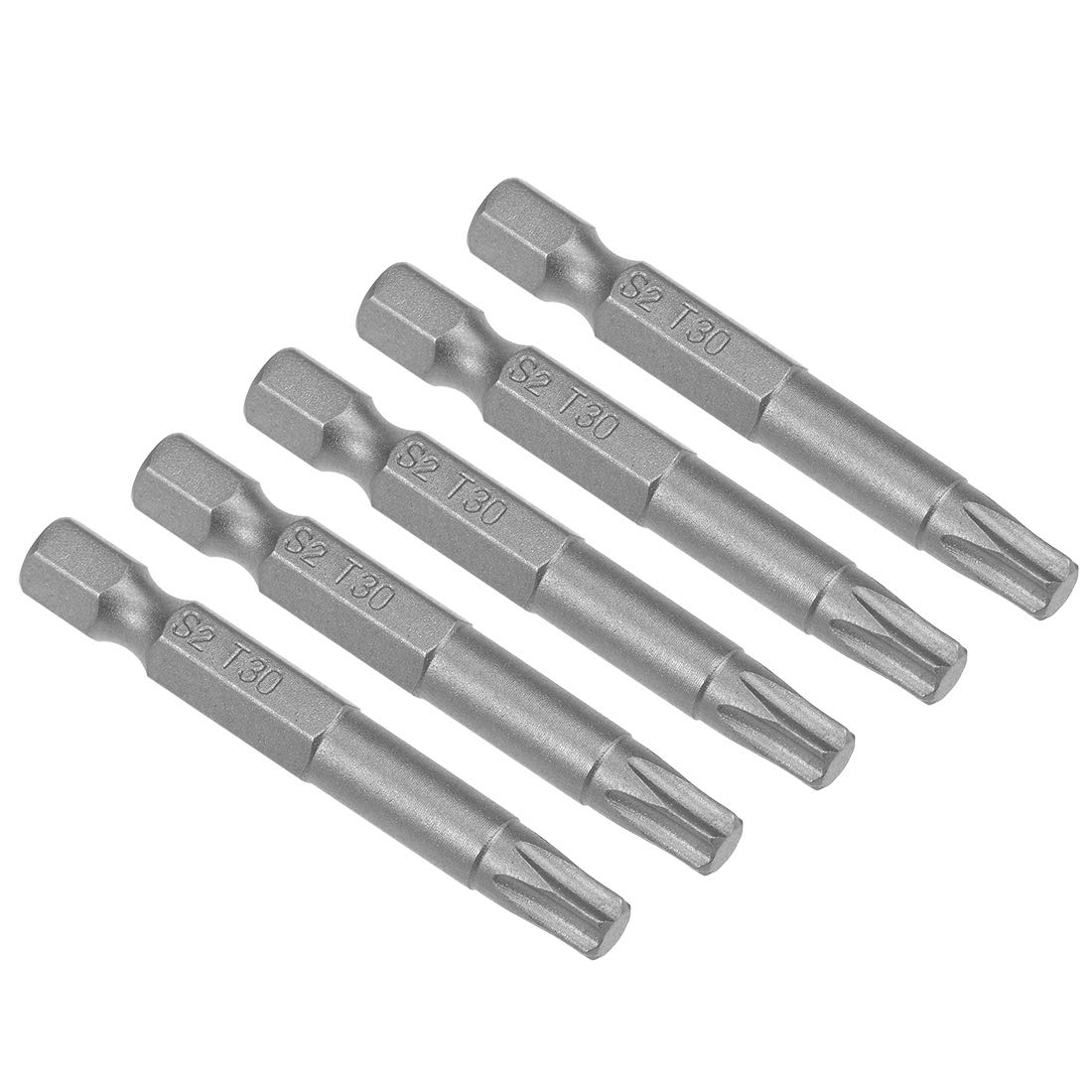 sourcing map 5pcs 50mm Long 1/4" Hex Shank T30 Magnetic Torx Head Screwdriver Bits S2 High Alloy Steel