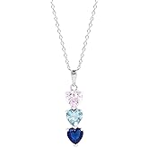 Custom 3 Stone Simulated Birthstone Heart Necklace (16"), 925 Sterling Silver Heart Drop Necklace for Women - Personalized Necklaces - Mom Necklace with Birthstones - Gifts for Mom