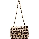 Houndstooth Chain Shoulder Cross body Bag for Women Handbag and purse Fashion Woolen Cloth Clutch