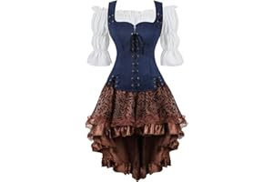 JUTRISUJO Renaissance Costume Women Set Pirate Vest Shirt Medieval Dress Peasant Tops Irish Dress