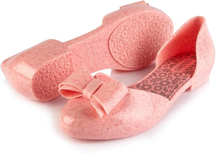 Coloko Pastel Pink Blossom Marble Open Waist Jelly Ballerina Pump UK 7