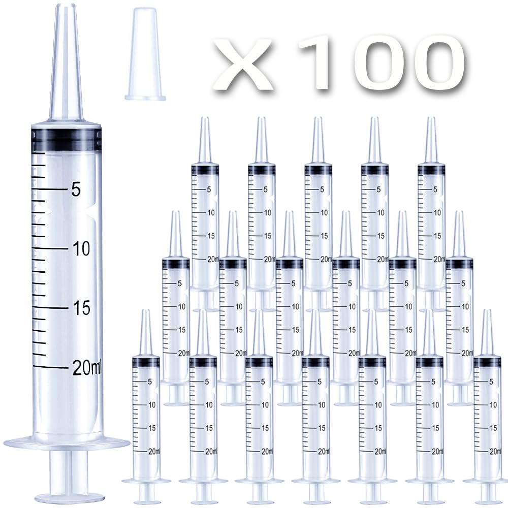 Photo 1 of 100 Packs 20ml Plastic Syringe, with Cover Cap, Large Syringes for Liquid Jello Shots, Measuring, Watering, Refilling, Feeding