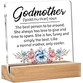 Godmother Gifts From Goddaughter Godson, Gifts for Godmom Birthday Christmas Mother's Day, Floral Godmother Definition Clear Acrylic Desk Decorative Sign for Home Decor, 4 x 4 Inches