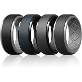 Egnaro Men's Silicone Wedding Bands, Tow-Tone Flexible Rubber Work Rings | 10.5mm Wide 2.8mm Thick Step Edge Style, Ergonomic Breathable X Grooves, Comfort Fit For Gym Workout Travel Sport Daily Wear