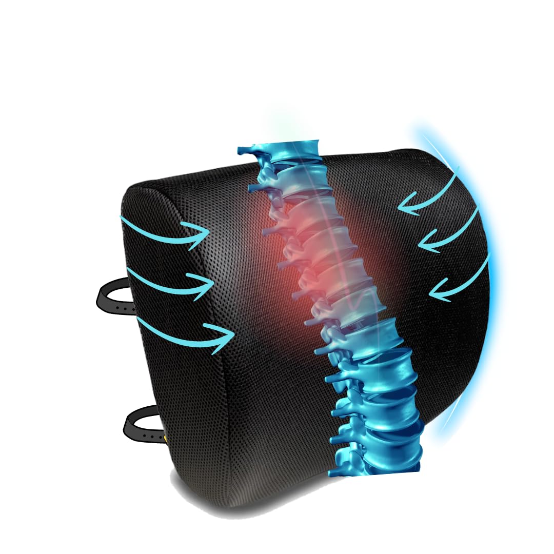 Lumbar Support Cushion for Office & Gaming Chair | Orthopedic Memory Foam Back Pillow for Adults | Relieves Lower Back Pain & Sciatica | Improves Posture & Comfort – Breathable Washable Cover