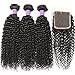 Hermosa Brazilian Curly Hair Bundles with Closure Grade 10A Virgin Unprocessed Human Hair Weave Bundles with Closure Free Part(12 14 16 with 10