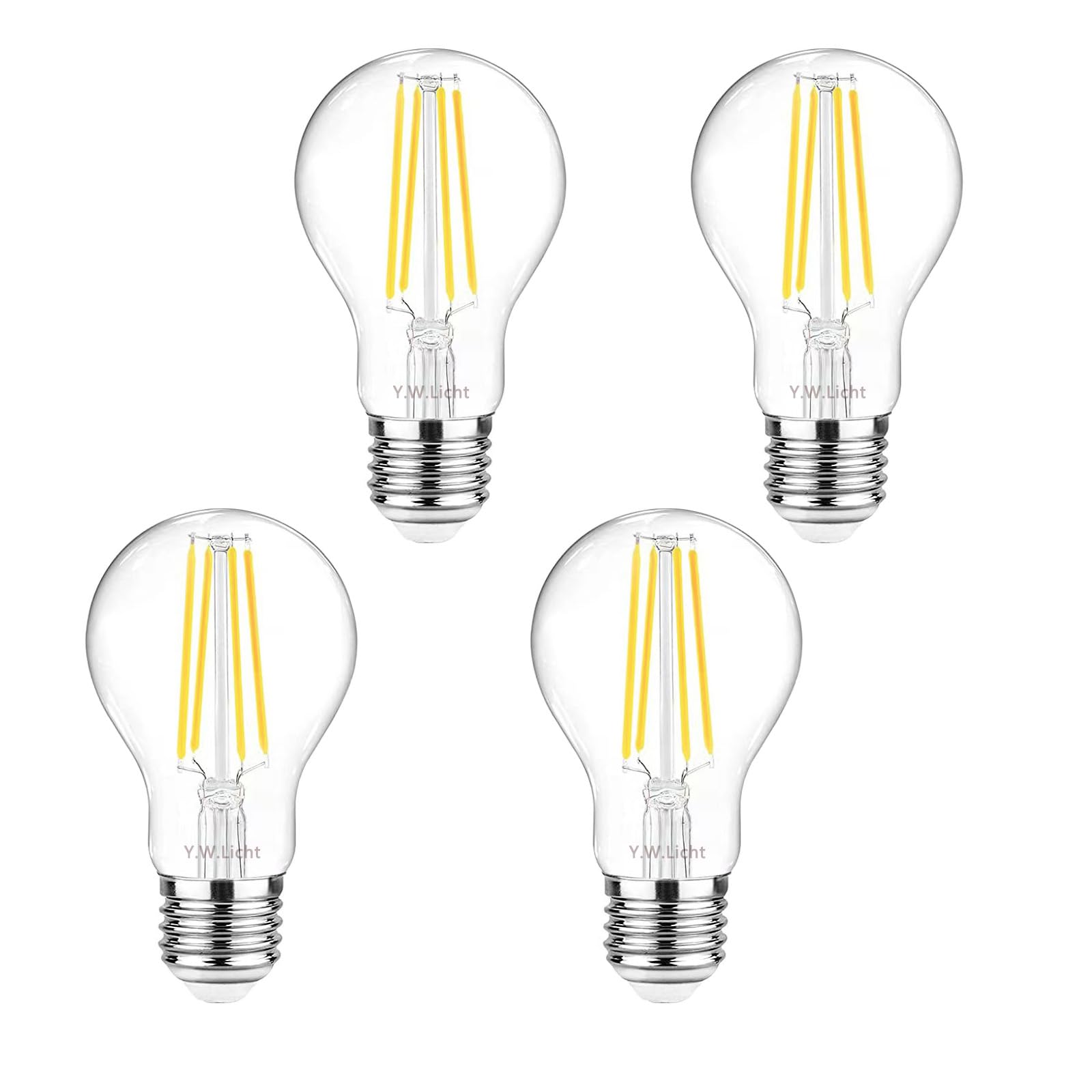Y.W.Licht Dimmable A60 E27 Filament LED Lamps 8W Neutral White 4000K Vintage Edison Screw Bulbs Energy Saving Light Bulb 80W Equivalent for Retro Lighting in Home Café Bar 4 pcs