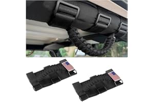HZEL 2PCS Roll Bar Grab Handles, Oxford Cloth Upgrade Metal Buckle Paracord Grip Handles, Durable and Strong Car Accessories, Compatible with Wrangler JL, JLU, JT, JK, JKU, TJ, LJ and YJ (Black)