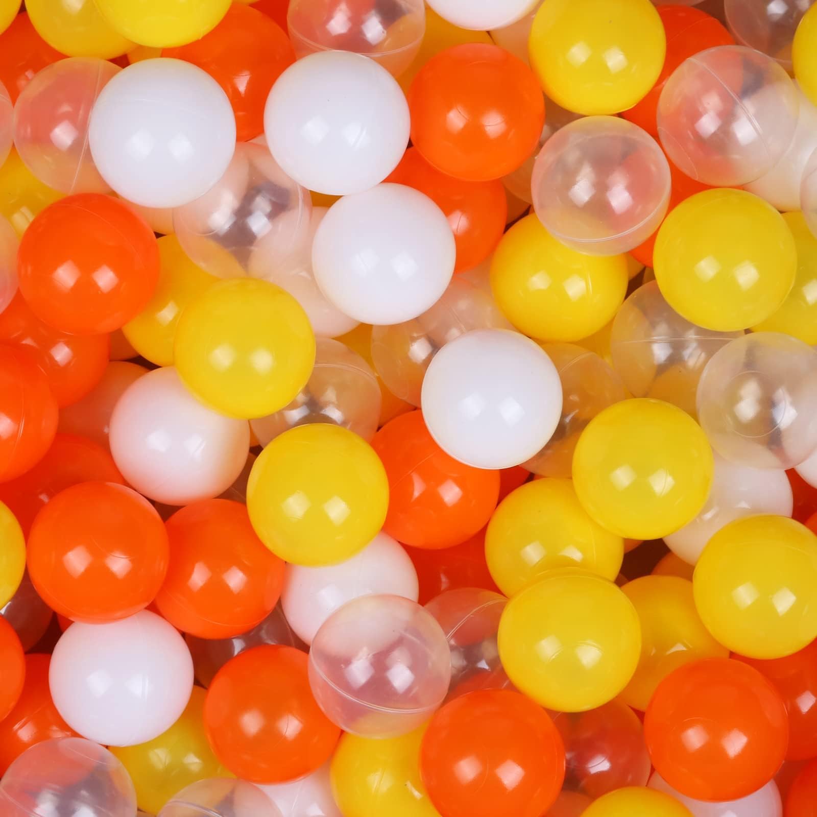 Photo 1 of WINTECY Pack of 100 Plastic Balls, 2.2 inches/5.5 cm, BPA Free Pit Balls Crush Proof Ocean Phthalate Free for Boys Girls Toddlers Indoor Outdoor (Orange-Red, White, Yellow, Transparent)