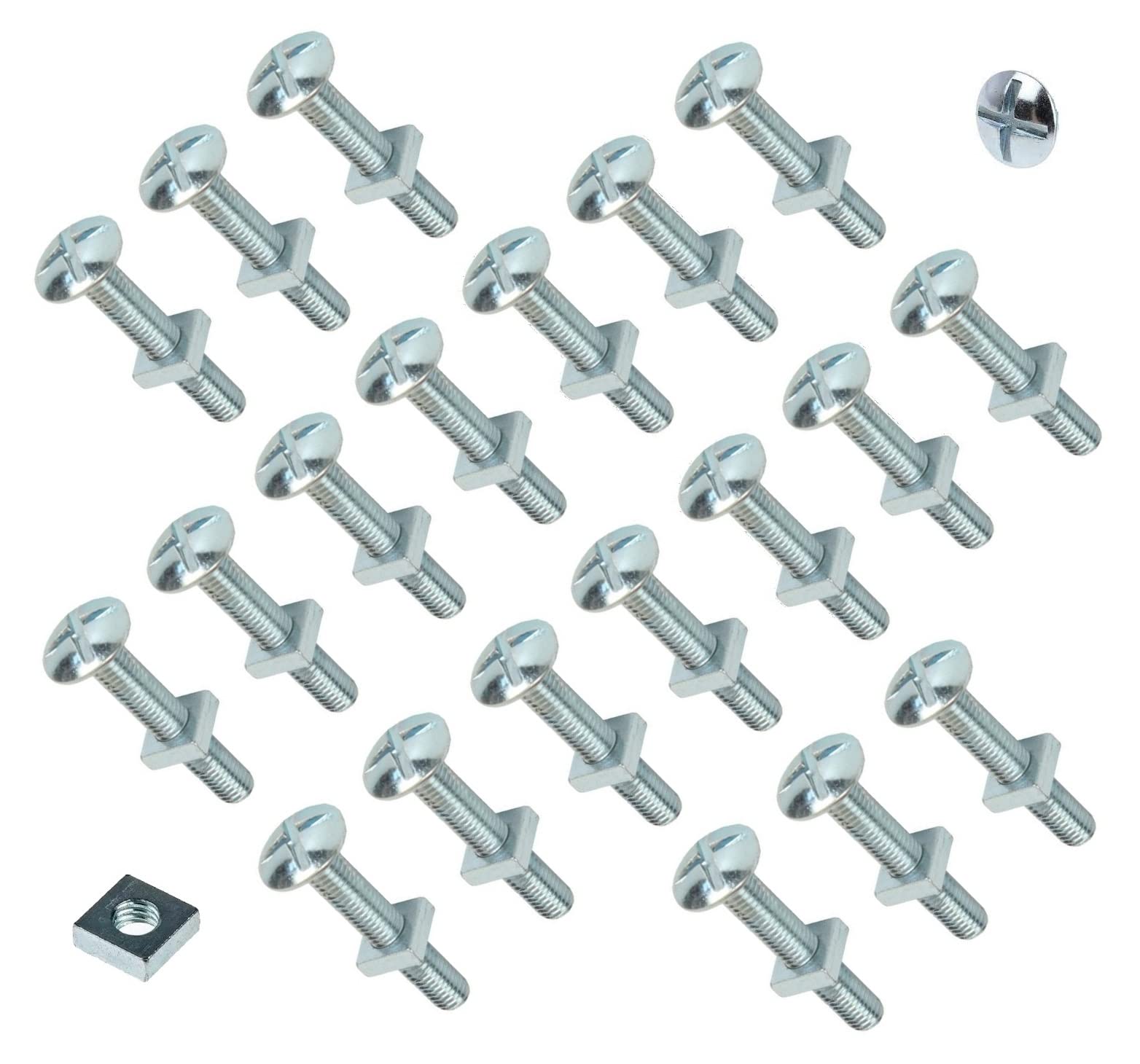 TERF® M6 X 25mm Roofing Bolt with Square Nut M6 (6mm) X 25mm Cross Slotted Mushroom Head with Square Nut - Pack of 20