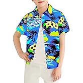 tagyum Boys Hawaiian Shirt Short Sleeve Boys Button Down Shirt Beach Casual Summer Print Top T-Shirt for Kids 5-14 Years
