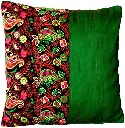 Soulfully Indian- Gujrat Embroidery Green Cushion Cover