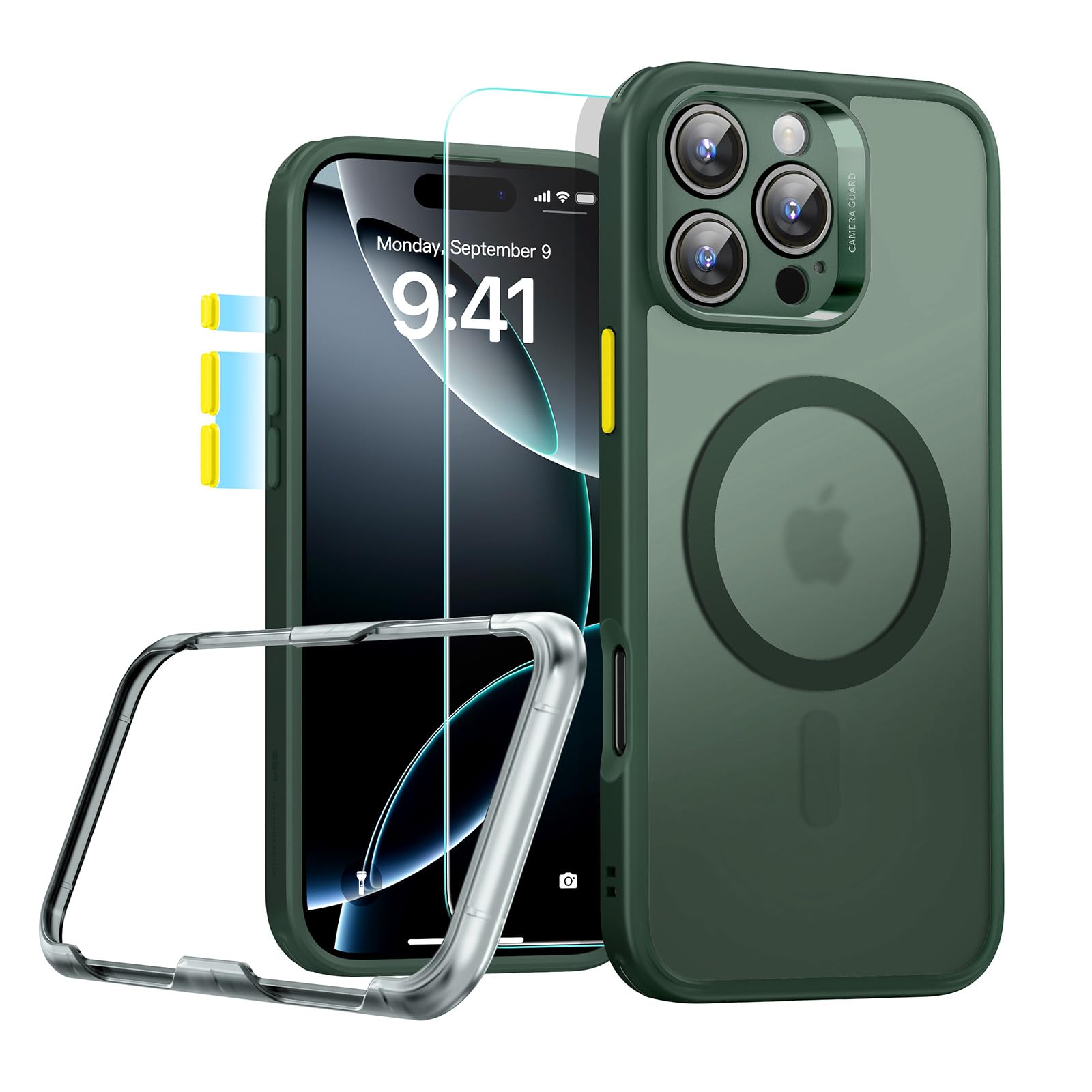 Photo 1 of ESR for iPhone 16 Pro Max Case (4 in 1) Set, Translucent Matte Case, Compatible with MagSafe, Military-Grade Protection, Classic Series,Frosted Green