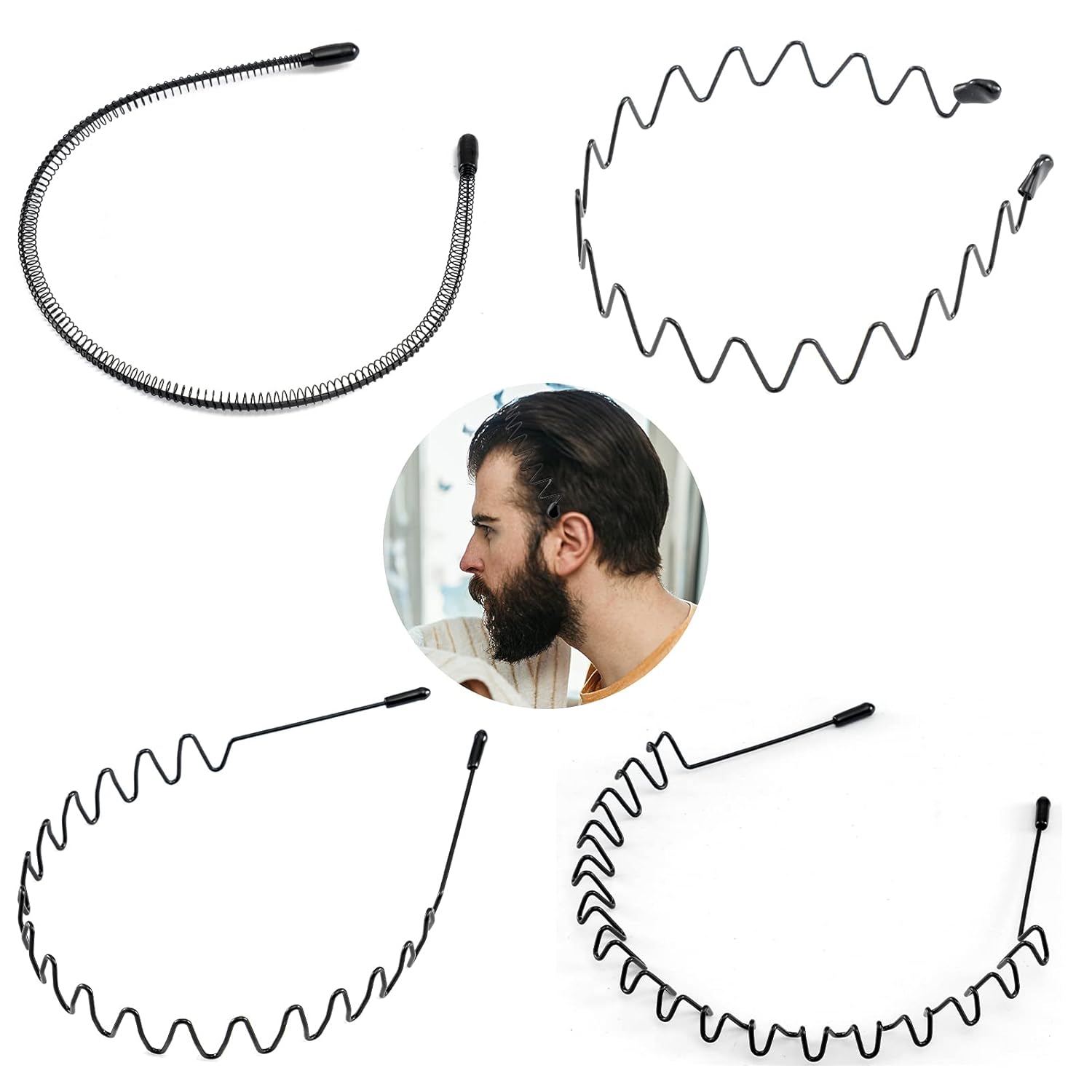 vorey 6Pcs Wavy Headband Metal Hair Hoop Ordinary Headwear Hair Accessories for Women Men (black-6pcs) : Beauty