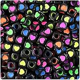 BEADTIN Black Opaque w/Colored Hearts 7mm Cube Pony Beads (100pc)