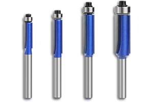 VIKITON 1/4 Inch Shank Blue Top Bearing Flush Trim Router Bit Set, Carbide Wood Router Bits for Woodworking, 4PCS
