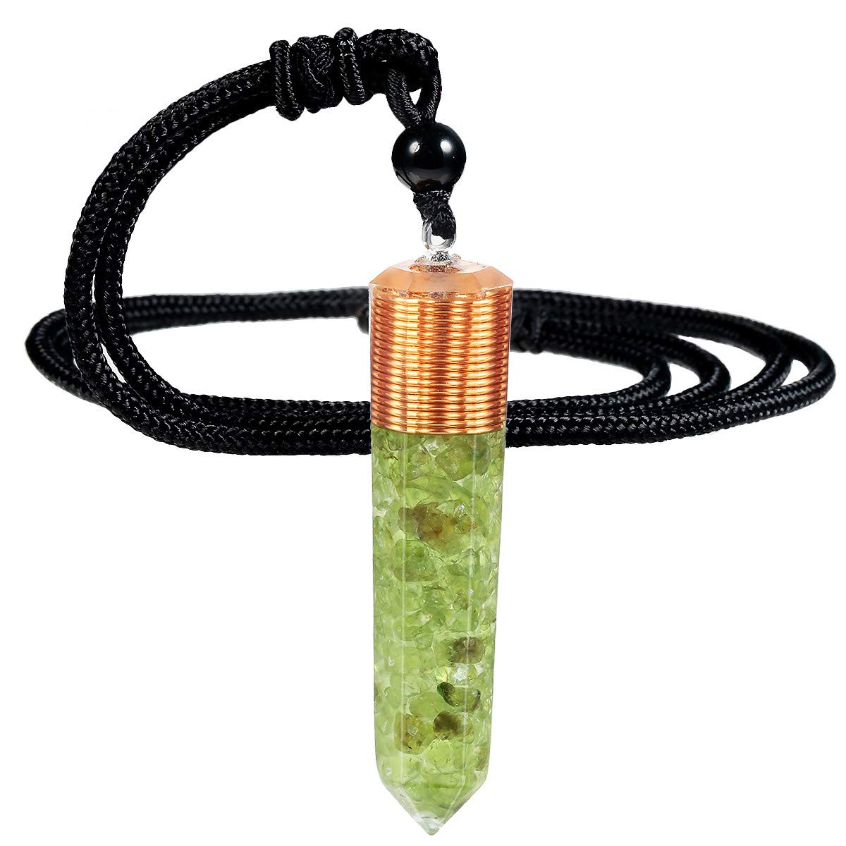 Nupuyai Peridot Healing Crystal Point Pendant Necklace for Women Men, Spiral Hexagonal Stone Pendant with Adjustable Cord 60cm