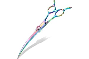 DRAGON CREEK 7" Downward Curved Dog Grooming Scissors for Grooming Face and Paws Safety Shears Trimming Cutting Shears for Dog Cat Pet Grooming Rainbow