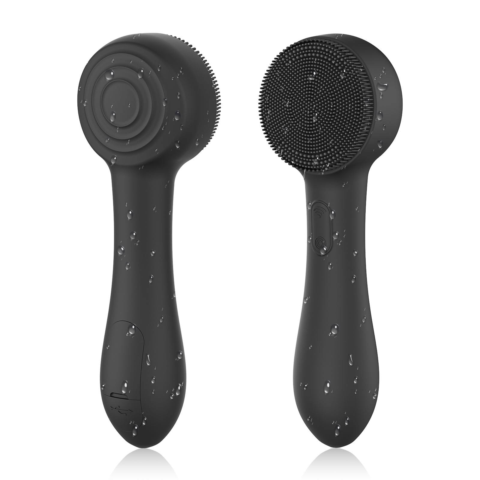 Photo 1 of Facial Cleansing Brush Silicone Face Scrubber Waterproof Rechargeable Exfoliator Massage Device for Men & Women, Deep Pore Cleansing, Exfoliating, Removing Blackhead Electric Face Scrub Brush (Black)