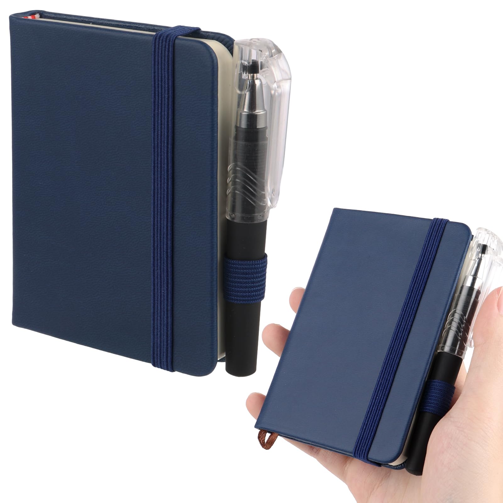 YUXIANLB 1pcs Pocket Notebook Portable A7 Note Book Note Pad Journal Notebook PU Leather Notebooks With Elastic Band Inner Pocket Hardcover Notepad With Pen Writing Note Taking (Navy blue,100 Sheets) — image 1