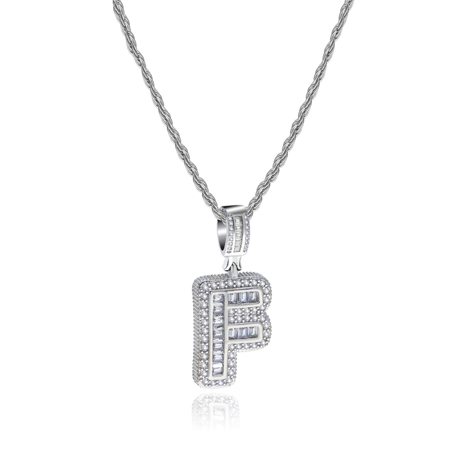 MiniJewelry F Initial Letter Name Alphabet Necklace Silver Crystal Clear CZ Personalize Jewellery Women Birthday Niece Wife Mom Auntie